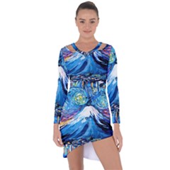 Mount Fuji Art Starry Night Van Gogh Asymmetric Cut-out Shift Dress