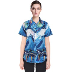 Mount Fuji Art Starry Night Van Gogh Women s Short Sleeve Shirt