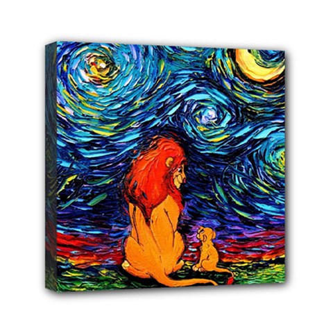 Lion Art Starry Night Van Gogh Mini Canvas 6  X 6  (stretched) by Sarkoni