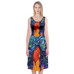 Lion Art Starry Night Van Gogh Midi Sleeveless Dress