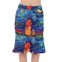 Lion Art Starry Night Van Gogh Short Mermaid Skirt