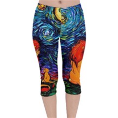 Lion Art Starry Night Van Gogh Velvet Capri Leggings  by Sarkoni