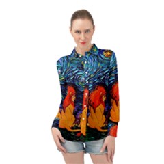 Lion Art Starry Night Van Gogh Long Sleeve Chiffon Shirt