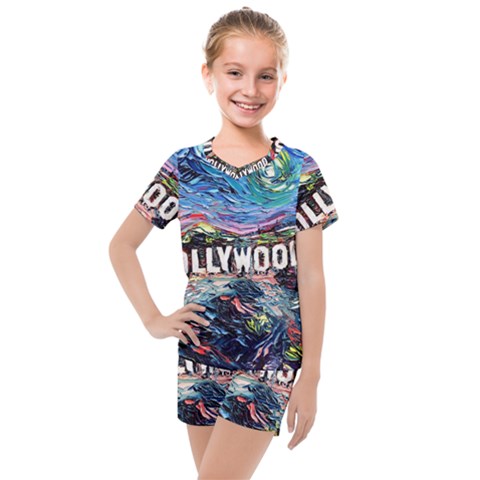 Hollywood Art Starry Night Van Gogh Kids  Mesh T-shirt And Shorts Set by Sarkoni