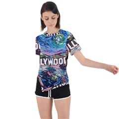 Hollywood Art Starry Night Van Gogh Asymmetrical Short Sleeve Sports T-shirt by Sarkoni