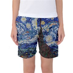 Mosaic Art Vincent Van Gogh s Starry Night Women s Basketball Shorts