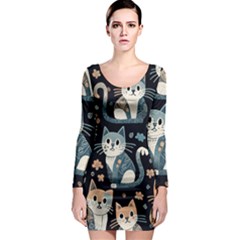 Cats Pattern Long Sleeve Bodycon Dress by Valentinaart