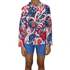 America Pattern Kids  Long Sleeve Swimwear by Valentinaart