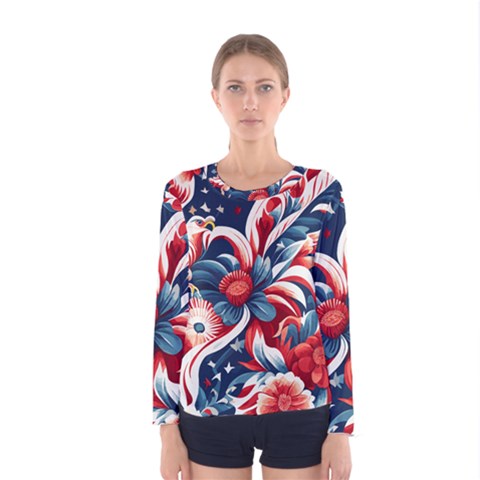 America Pattern Women s Long Sleeve T-shirt by Valentinaart