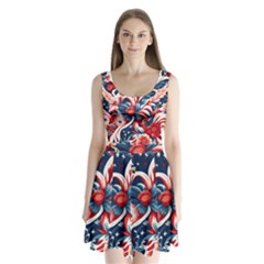 America pattern Split Back Mini Dress 