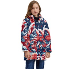 America pattern Kids  Hooded Longline Puffer Jacket