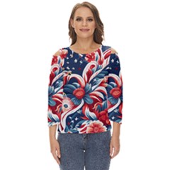 America pattern Cut Out Wide Sleeve Top