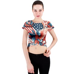 America Pattern Crew Neck Crop Top by Valentinaart