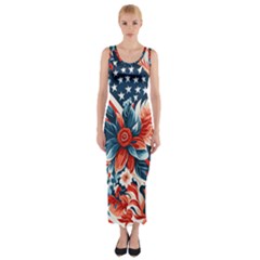 America Pattern Fitted Maxi Dress by Valentinaart