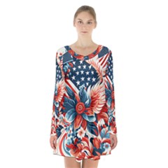 America Pattern Long Sleeve Velvet V-neck Dress by Valentinaart