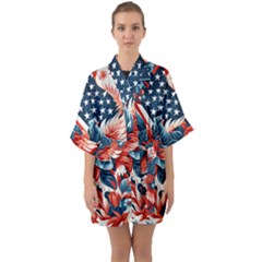 America Pattern Half Sleeve Satin Kimono  by Valentinaart