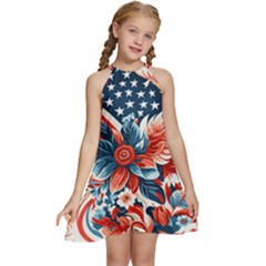 America Pattern Kids  Halter Collar Waist Tie Chiffon Dress by Valentinaart