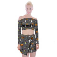 Halloween Pattern Bat Off Shoulder Top With Mini Skirt Set by Bangk1t