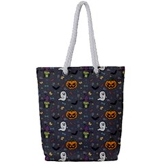 Halloween Pattern Bat Full Print Rope Handle Tote (small) by Bangk1t