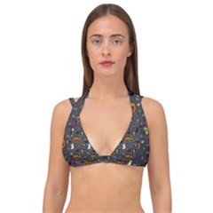 Halloween Pattern Bat Double Strap Halter Bikini Top by Bangk1t