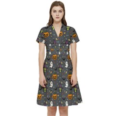 Halloween Pattern Bat Short Sleeve Waist Detail Dress