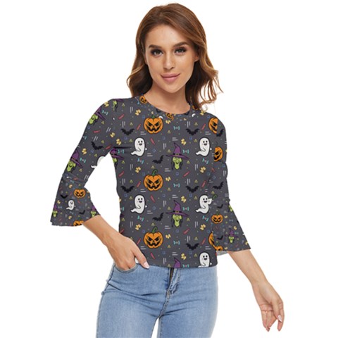 Halloween Pattern Bat Bell Sleeve Top by Bangk1t