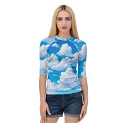 Sky Clouds Blue Cartoon Animated Quarter Sleeve Raglan T-shirt