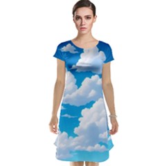 Sky Clouds Blue Cartoon Animated Cap Sleeve Nightdress