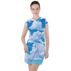 Sky Clouds Blue Cartoon Animated Drawstring Hooded Dress by Bangk1t