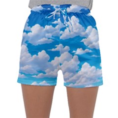 Sky Clouds Blue Cartoon Animated Sleepwear Shorts