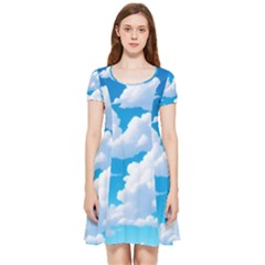 Sky Clouds Blue Cartoon Animated Inside Out Cap Sleeve Dress