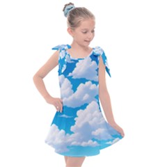 Sky Clouds Blue Cartoon Animated Kids  Tie Up Tunic Dress