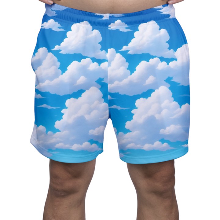 Sky Clouds Blue Cartoon Animated Men s Shorts