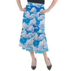 Sky Clouds Blue Cartoon Animated Midi Mermaid Skirt