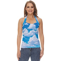 Sky Clouds Blue Cartoon Animated Basic Halter Top