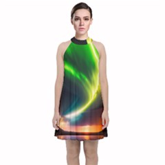 Lake Storm Neon Nature Velvet Halter Neckline Dress  by Bangk1t