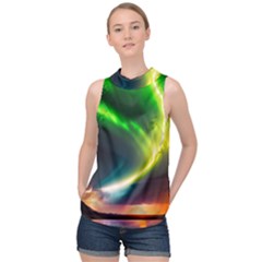 Lake Storm Neon Nature High Neck Satin Top by Bangk1t