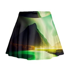 Aurora Lake Neon Colorful Mini Flare Skirt by Bangk1t