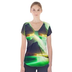 Aurora Lake Neon Colorful Short Sleeve Front Detail Top by Bangk1t
