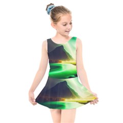 Aurora Lake Neon Colorful Kids  Skater Dress Swimsuit