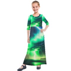 Lake Storm Neon Kids  Quarter Sleeve Maxi Dress