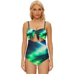 Lake Storm Neon Knot Front One-piece Swimsuit by Bangk1t