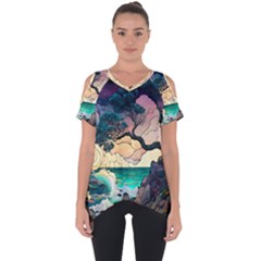 Tree Wave Ocean Cut Out Side Drop T-shirt by Bangk1t