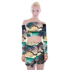 Tree Wave Ocean Off Shoulder Top With Mini Skirt Set