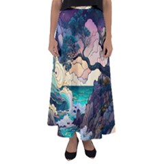 Tree Wave Ocean Flared Maxi Skirt by Bangk1t