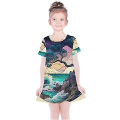 Tree Wave Ocean Kids  Simple Cotton Dress