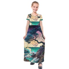 Tree Wave Ocean Kids  Short Sleeve Maxi Dress by Bangk1t