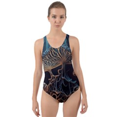 Forest Mushroom Wood Cut-out Back One Piece Swimsuit