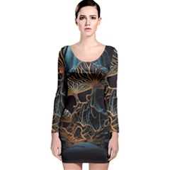 Forest Mushroom Wood Long Sleeve Velvet Bodycon Dress