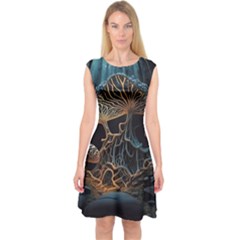 Forest Mushroom Wood Capsleeve Midi Dress